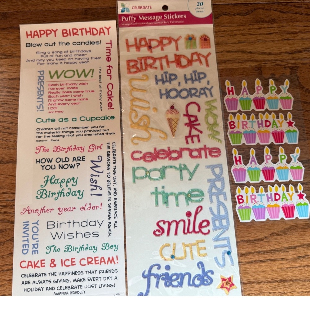 Celebrate Puffy Message Stickers Happy Birthday Scrapbook Craft Set 20 Piece
